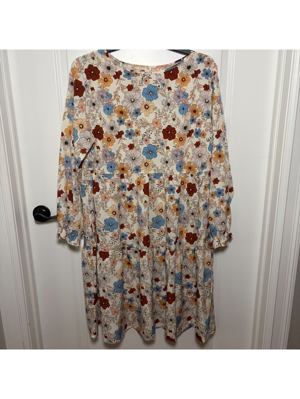 Women's Long Sleeve Floral Print Dress with Ruffle Cuffs